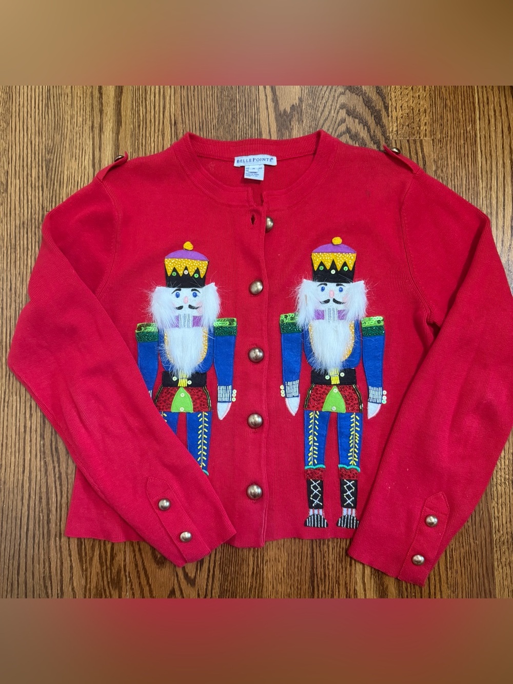 Belle Pointe Vintage Red Nutcracker Holiday Button Down Sweater Size Medium